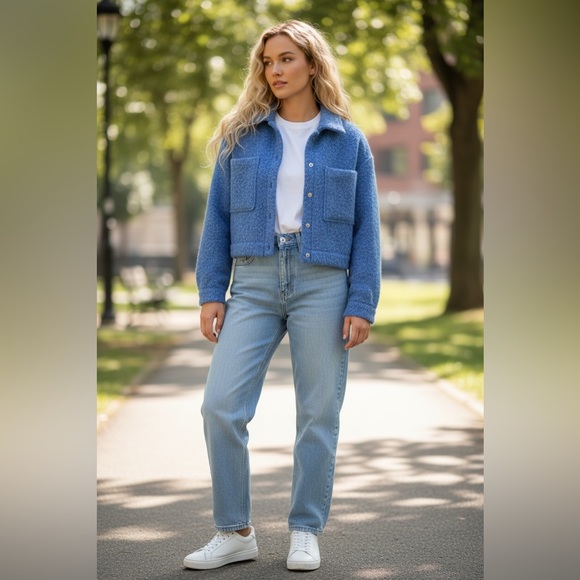 Jackets & Blazers - Blue marled snap jacket with breast pockets, fully lined women’s size medium NEW